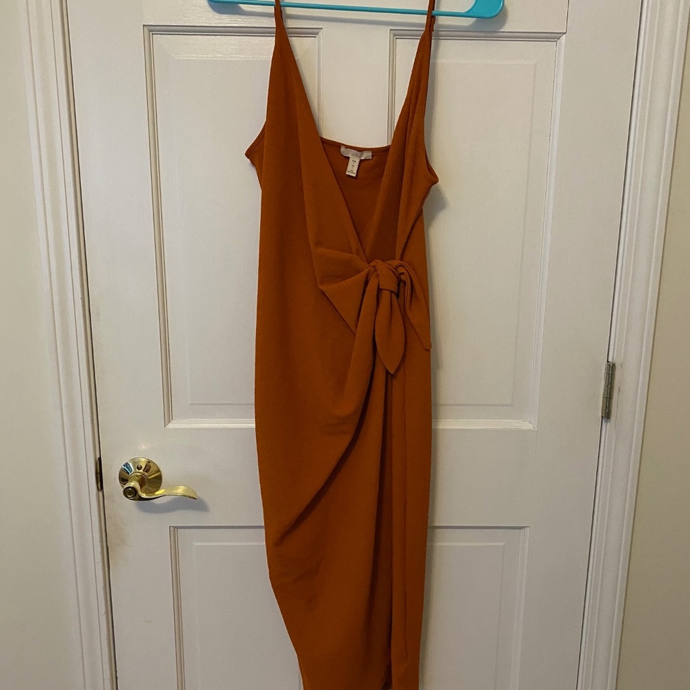 Burnt Orange Tie Waist Dress